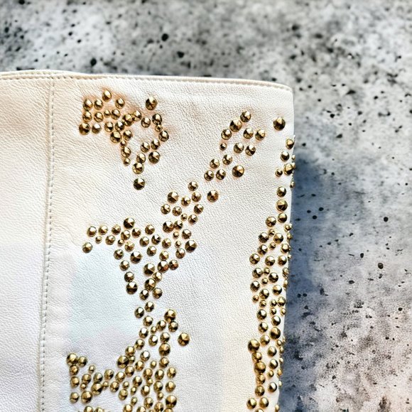 NEW Thomas Wylde Off White Over Knee Gold Studded Boots in Size 8 - Picture 3 of 4